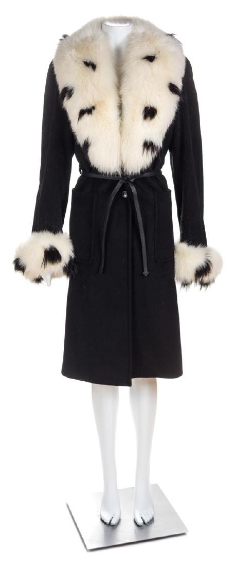 An Escada Black Wool Fox Trim Coat, Size 36. (1 of 3)