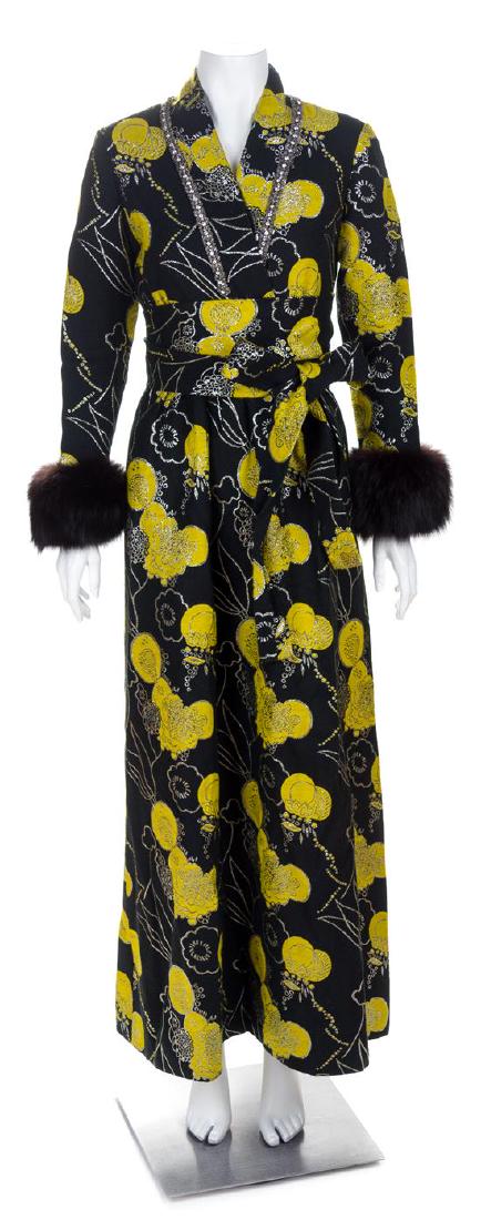 An Oscar de la Renta Forest Green and Yellow Wool Gown, (1 of 2)