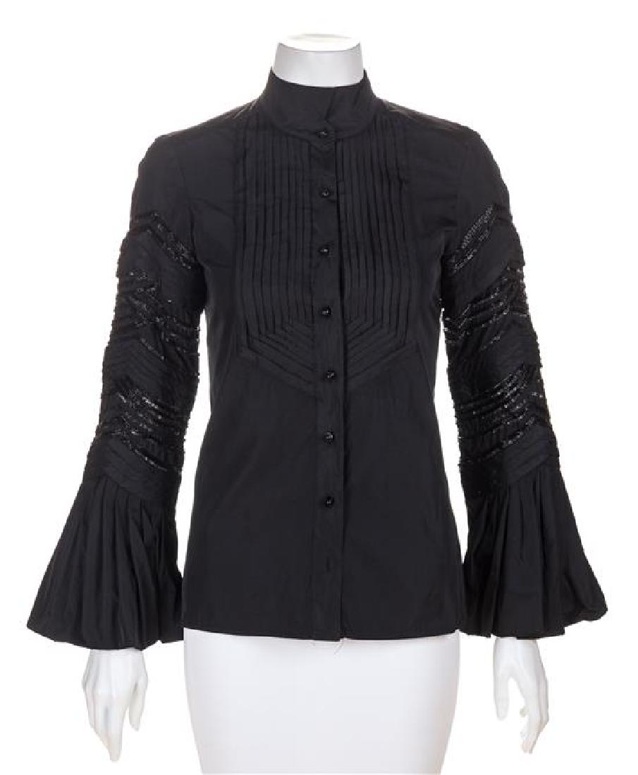 A Roberto Cavalli Black Pleated Blouse, Size 38. (1 of 3)