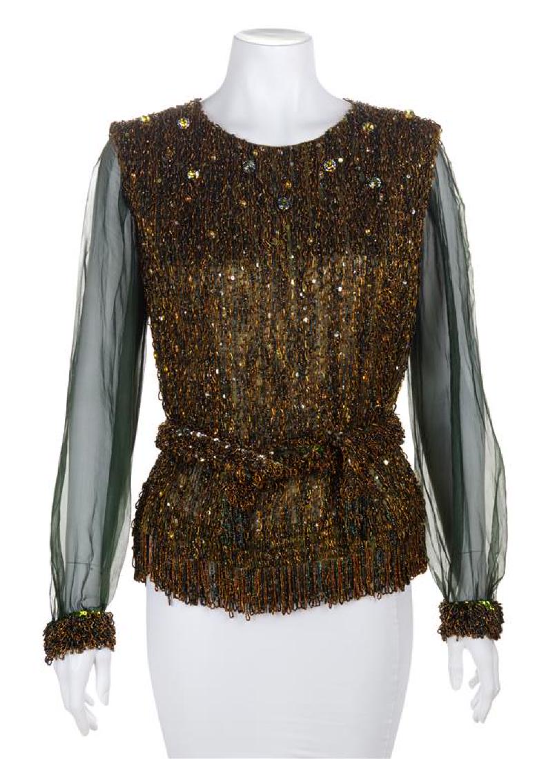 * An Yves Saint Laurent Sequin Evening Blouse, No size. (1 of 2)