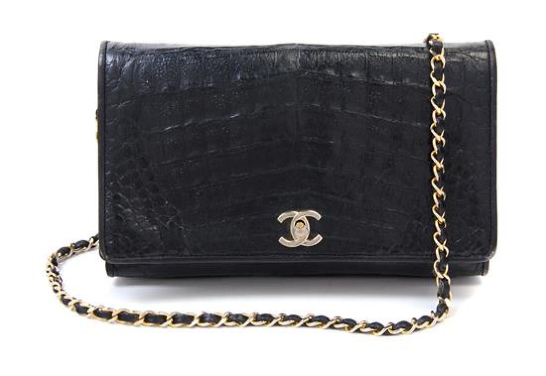 A Chanel Black Crocodile Flap Bag, 10: x 6.6" x 2"; (1 of 3)