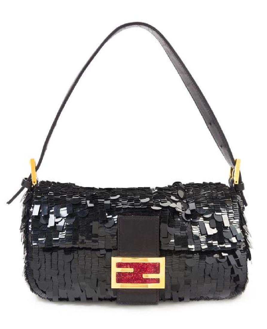 A Fendi Black Sequin Baguette Shoulder Bag, 10" x 6" x (1 of 3)