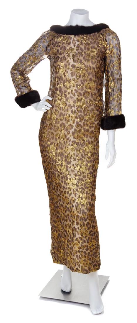 A Leopard Print Silk Gown with Mink Trim, No size. (1 of 2)