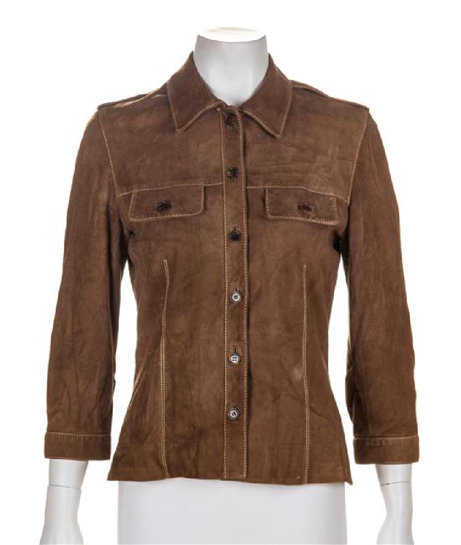 A Carolina Herrera Brown Suede Shirt, Size 6. (1 of 2)