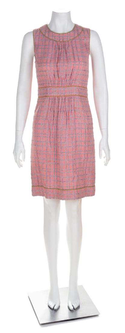 A Chanel Pink Tweed Sleeveless Dress, Size 36. (1 of 3)