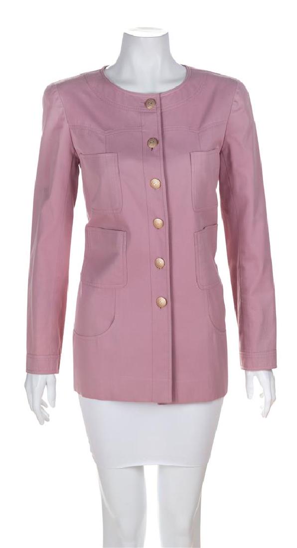 A Chanel Rose Cotton Jacket, Size 40. (1 of 2)