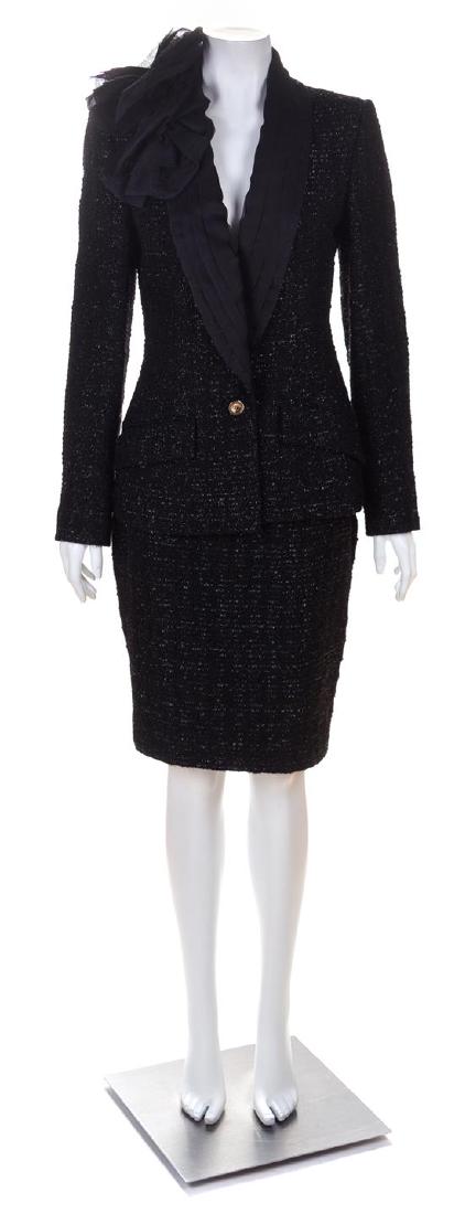 A Christian Dior Black Wool Shimmer Skirt Suit, Size (1 of 2)