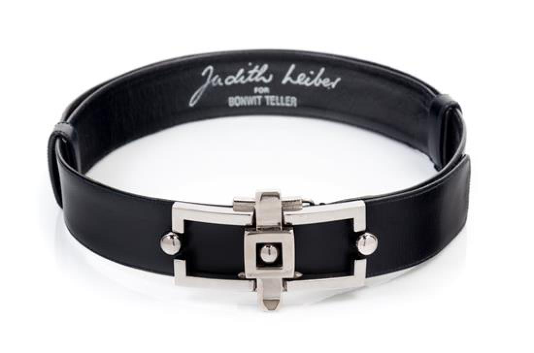 A Judith Leiber Black Leather Belt, 35" (longest (1 of 2)