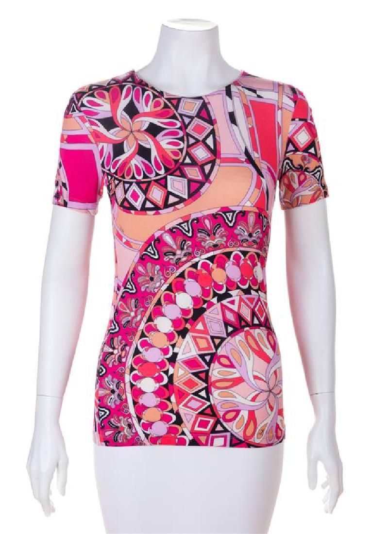An Emilio Pucci Pink Print Top, Size 6. (1 of 3)