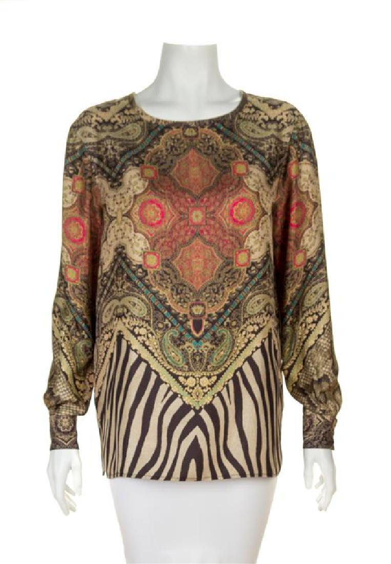 An Etro Multicolor Silk Patterned Blouse, Size 42. (1 of 3)