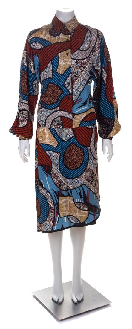 * A Koos Silk Multicolor Silk Geometric Skirt Ensemble, (1 of 3)