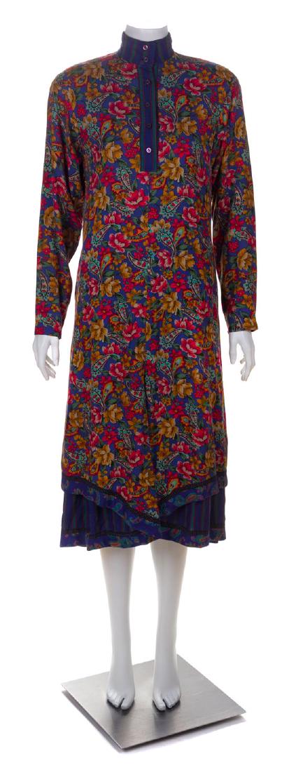 * A Koos Multicolor Cotton Floral Peasant Dress, No: * A Koos Multicolor Cotton Floral Peasant Dress, with a mandarin collar, a tiered hem and a front split center hem. Labeled: Koos. No size. Estimate $100-200 Property from the Estate of Mrs. Betty Mar