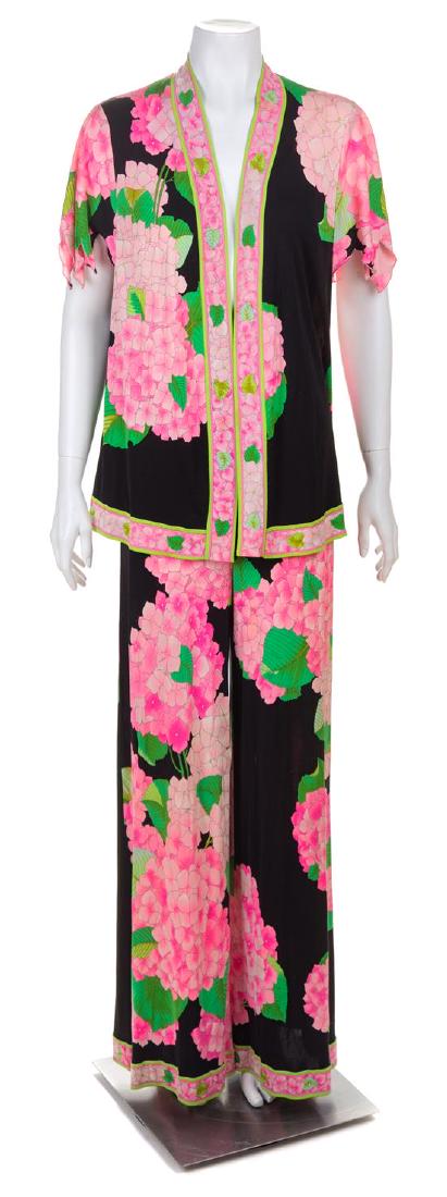 * A Leonard Pink and Green Silk Print Palazzo Pant and (1 of 3)