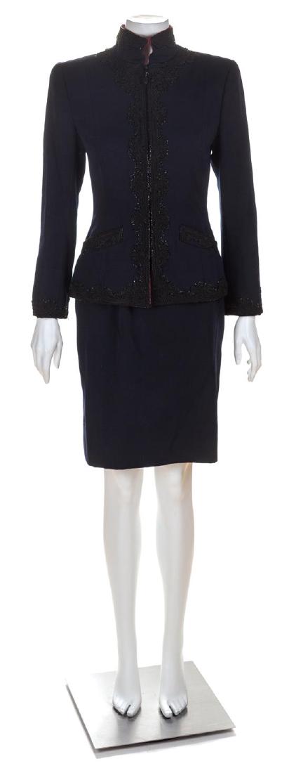 An Oscar de la Renta Navy Wool Skirt Suit, Size 6. (1 of 3)