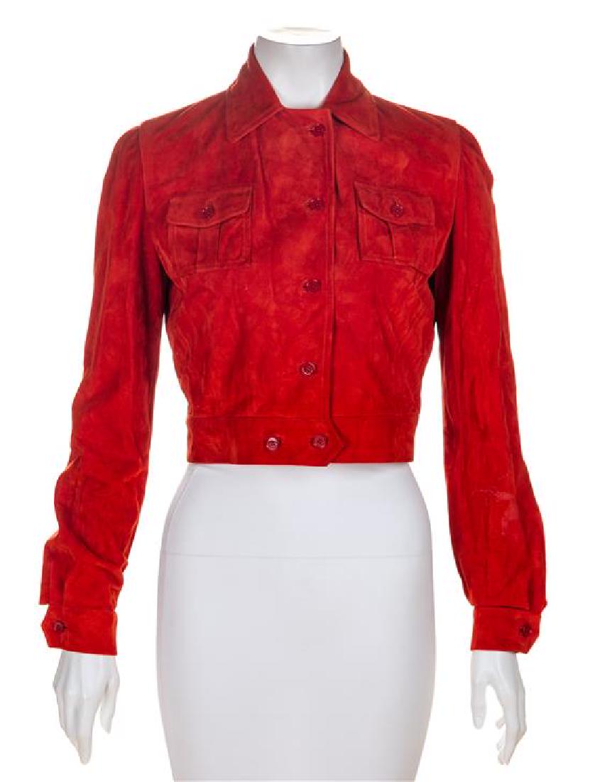 A Ralph Lauren Red Suede Crop Jacket, Size 2. (1 of 2)
