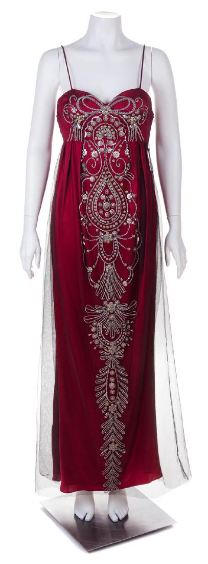 A Reem Acra Red Silk Evening Gown, Size 8. (1 of 3)