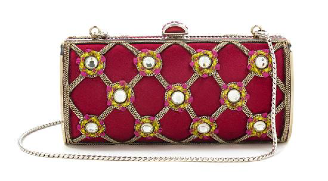 A Judith Leiber Red Satin and Chain Motif Clutch, 5.25" (1 of 3)