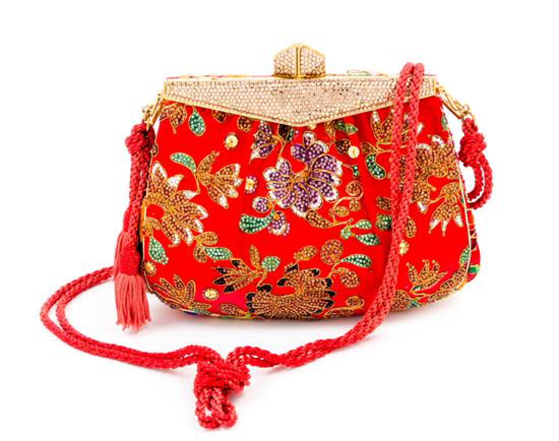 A Judith Leiber Red Satin Crystal Embroidered Evening (1 of 4)
