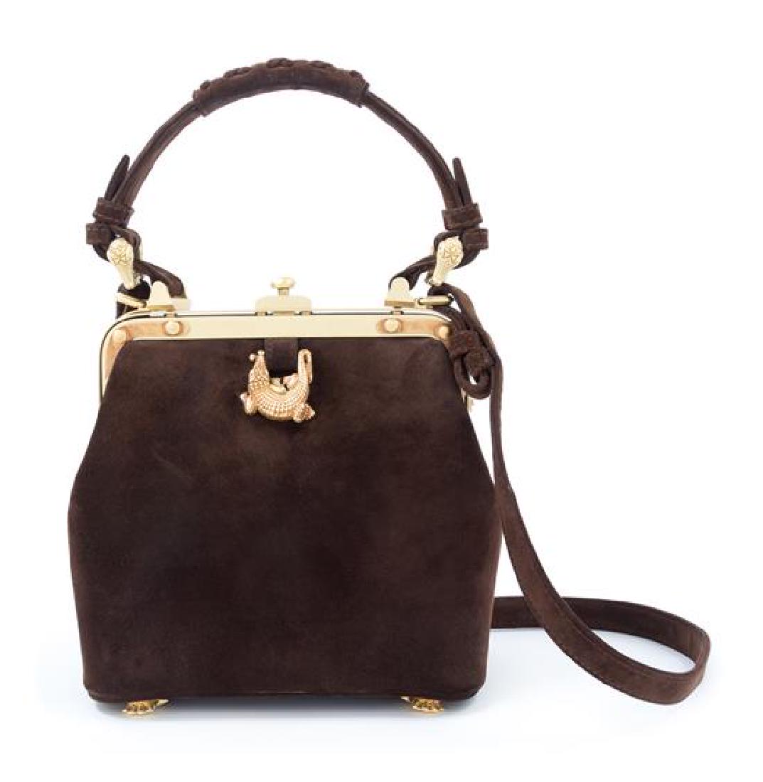 A Kieselstein-Cord Brown Suede Handbag, 7.5" x 6.5" x (1 of 3)