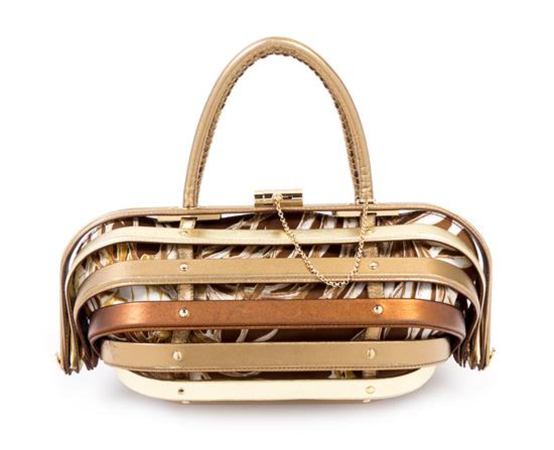 * A Salvatore Ferragamo Gold and Bronze Leather "Cage" (1 of 3)