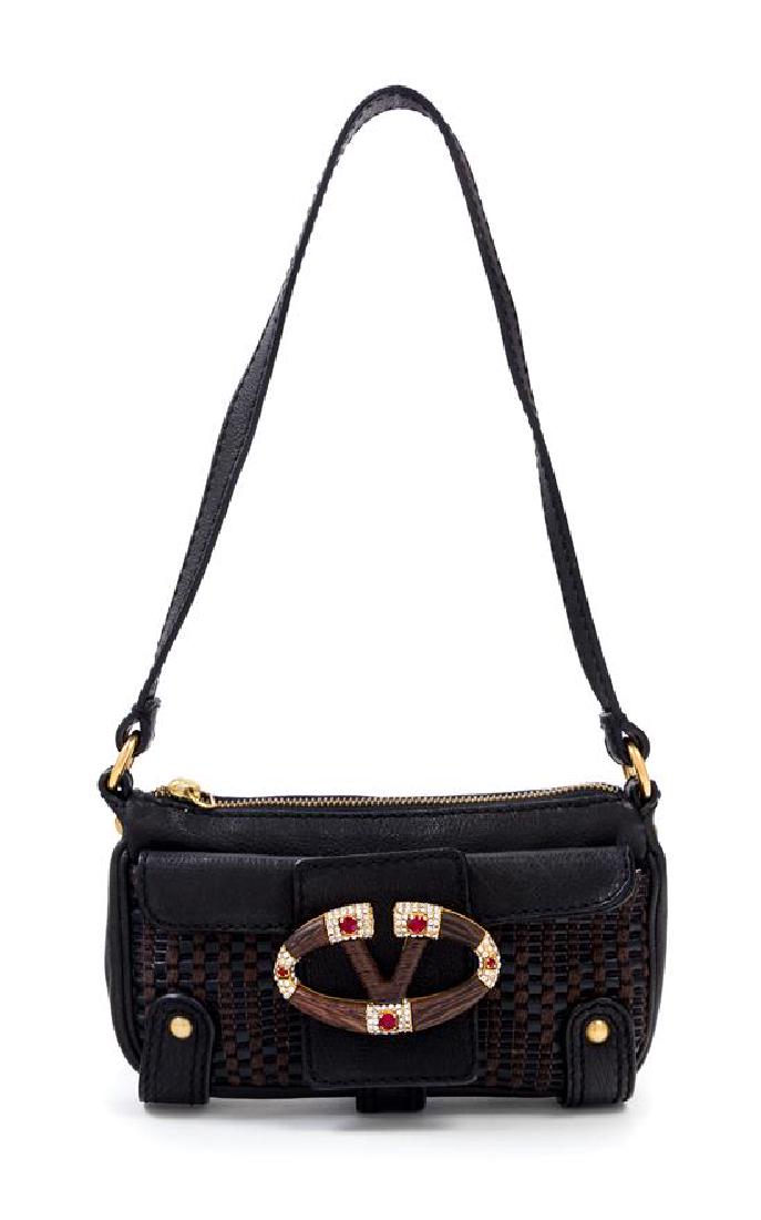 A Valentino Brown Leather Woven Handbag, 7.5" x 4.5" x (1 of 3)