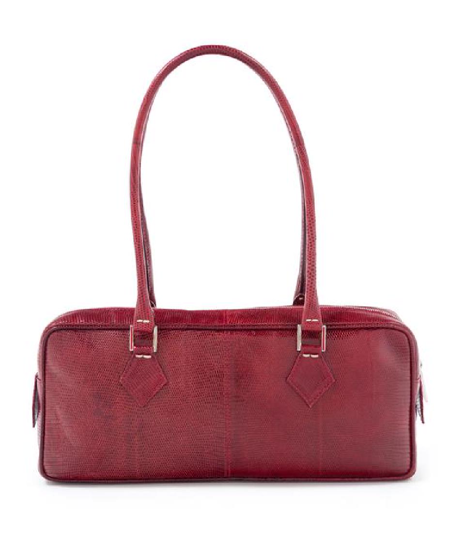 * A Valentino Red Leather Snakeskin Shoulder Bag, 12" x (1 of 3)