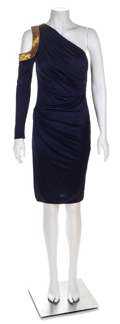 A Roberto Cavalli One Shoulder Navy Dress, Size 38. (1 of 2)