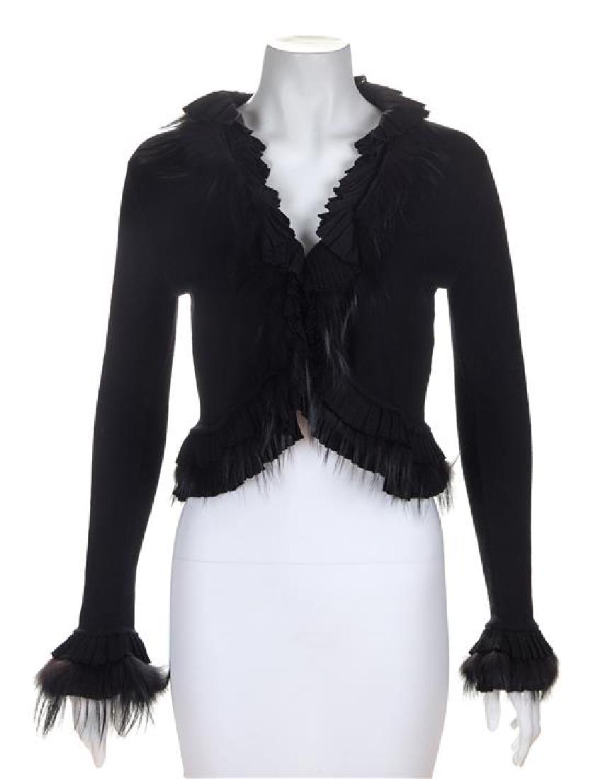 A Roberto Cavalli Black Knit Shrug with Fur Trim, Size (1 of 2)
