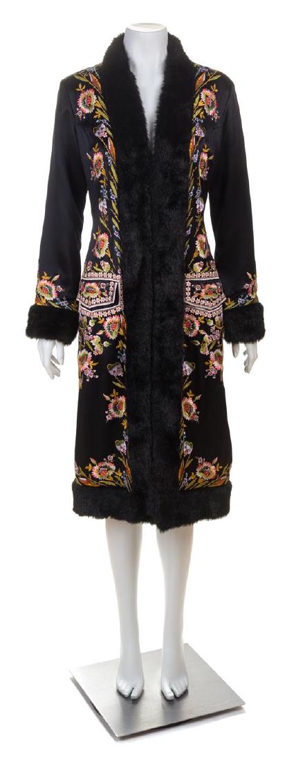 A Sue Wong Black Silk Embroidered Coat with Faux Fur (1 of 3)