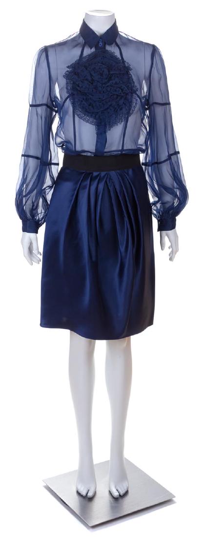 A Valentino Blue Silk Skirt Ensemble, Skirt size 6; (1 of 2)