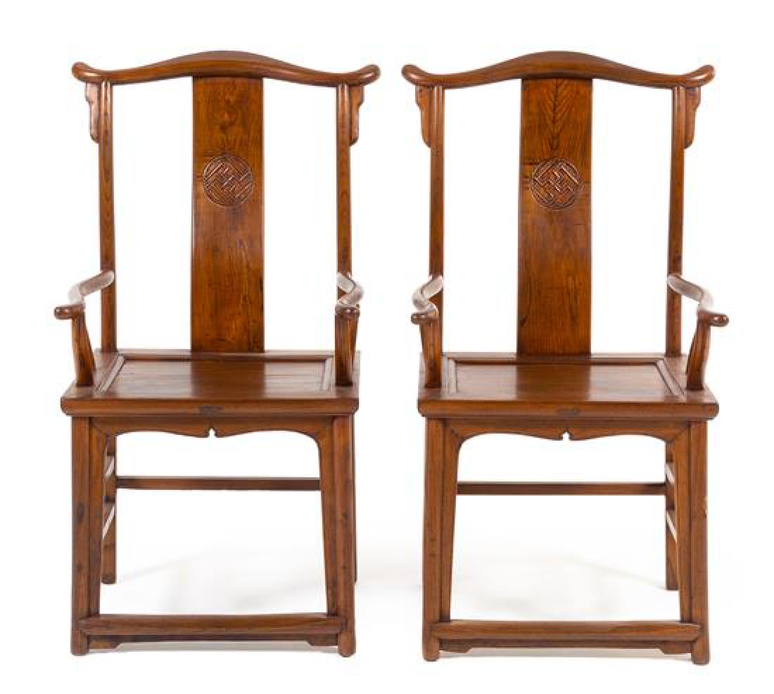 * A Pair of Chinese Elmwood Official's Hat Armchairs, (1 of 1)