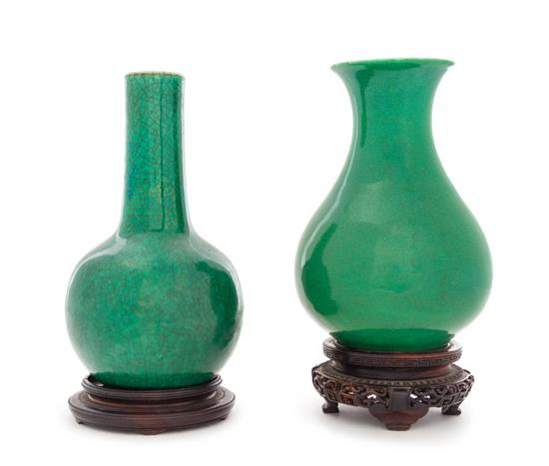 * Two Chinese Crackled Ground Green Glazed Porcelain (1 of 1)