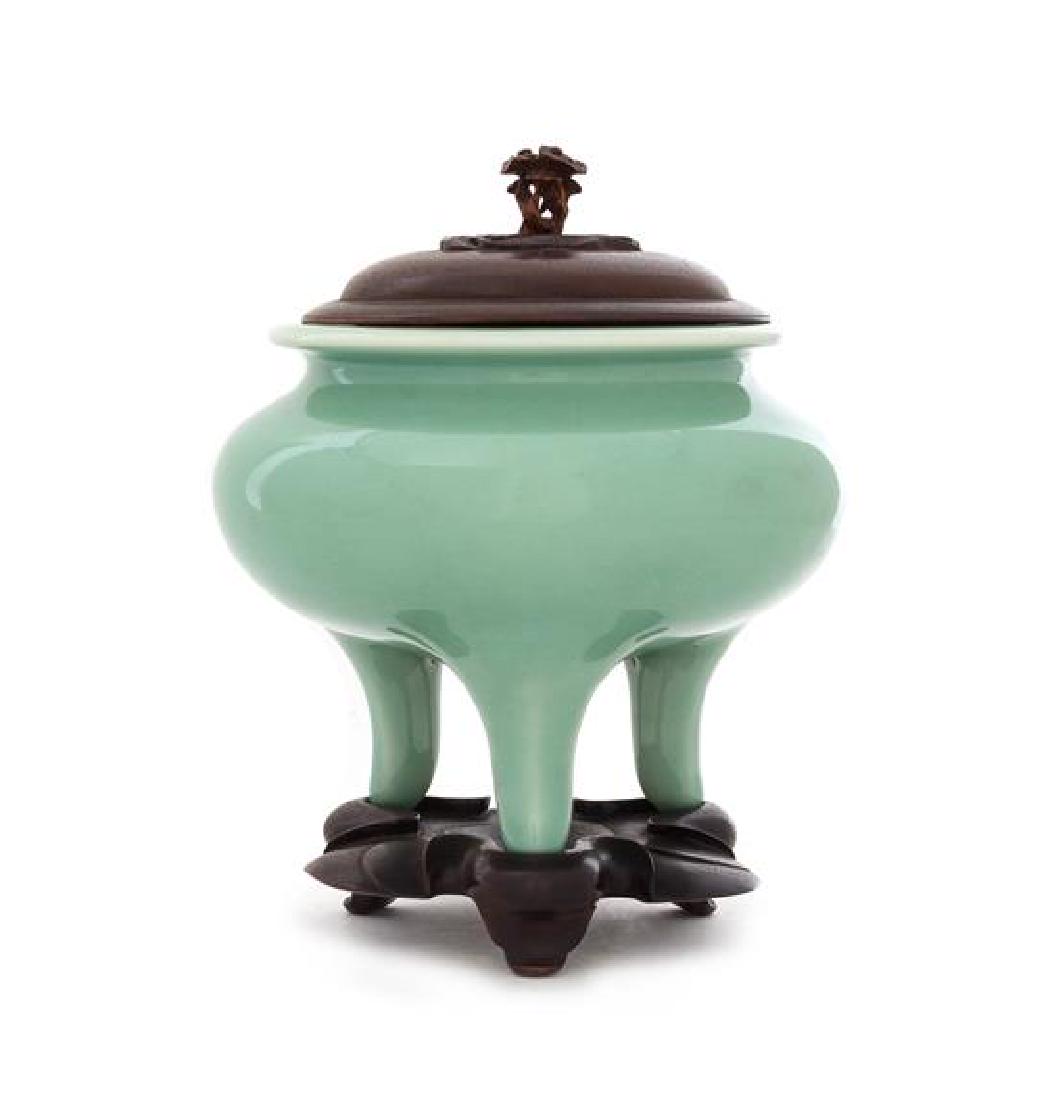 * A Japanese Celadon Glazed Porcelain Tripod Incense (1 of 1)