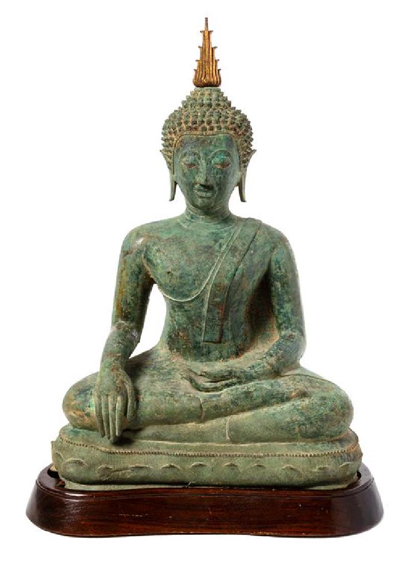 * A Thai Bronze Figure of Seated Buddha Height 24 (1 of 3)
