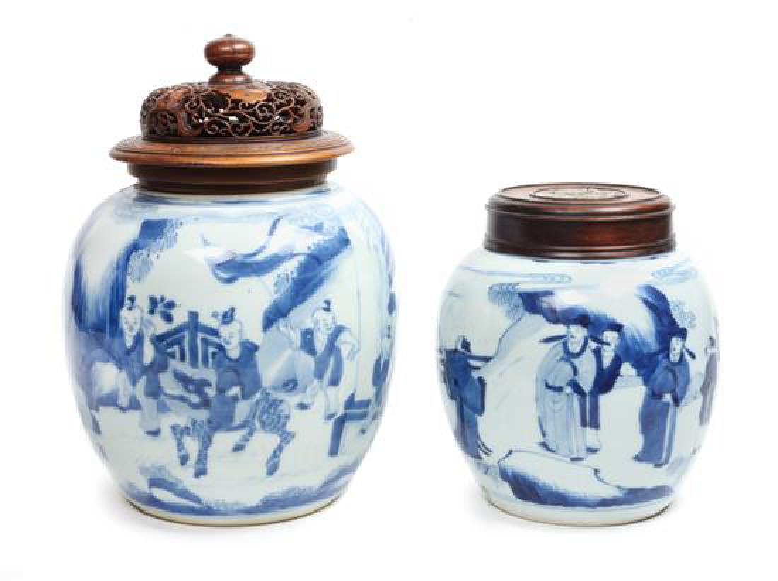 A Pair of Blue and White Porcelain Ginger Jars Height (1 of 1)