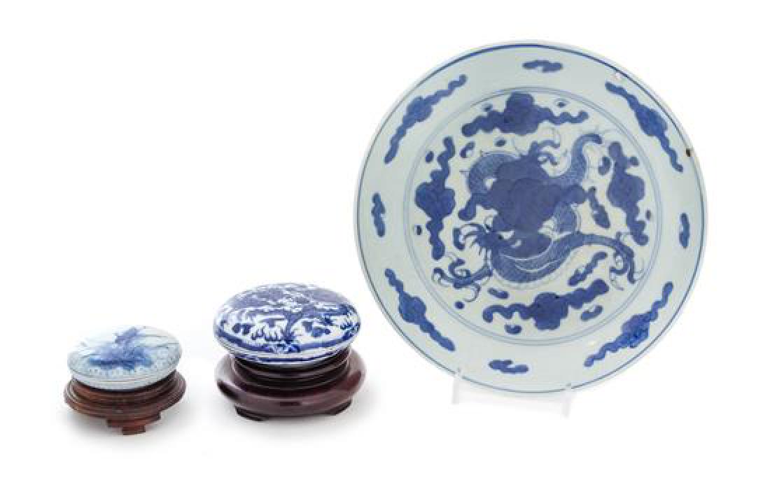 * Three Blue and White Porcelain Articles Diameter of (1 of 2)