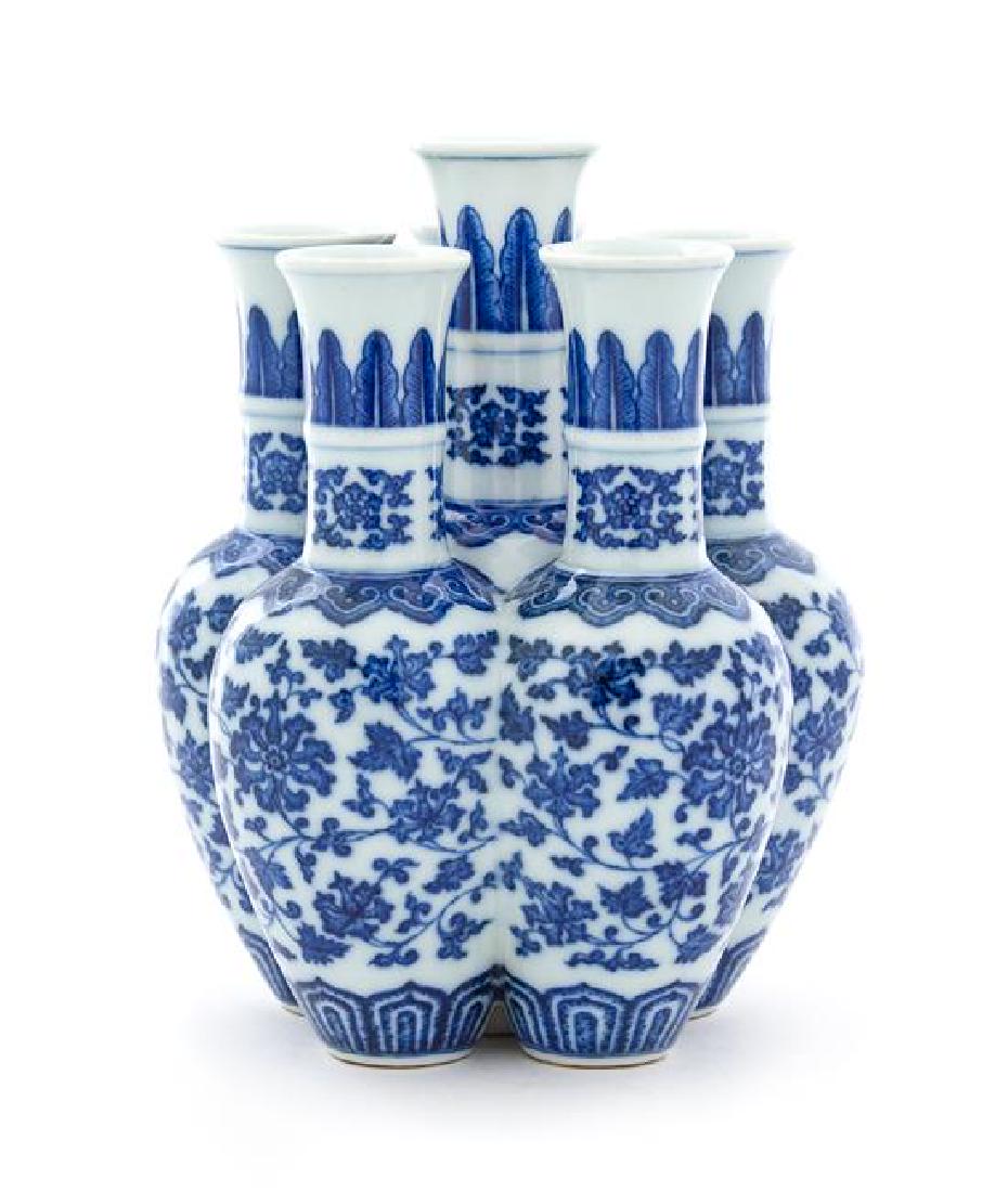 A Blue and White Porcelain Six-Spouted Vase Height 7 (1 of 2)