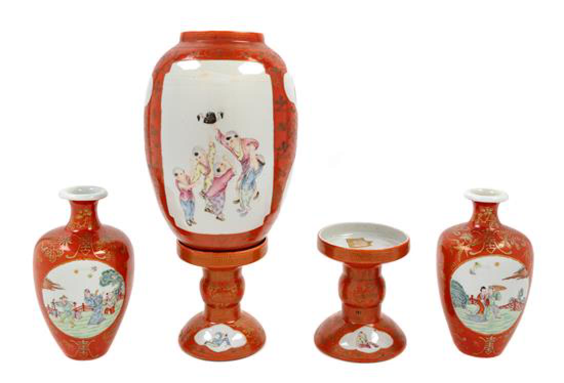 * Two Pairs of Gilt Decorated Coral Red Ground Famille (1 of 1)