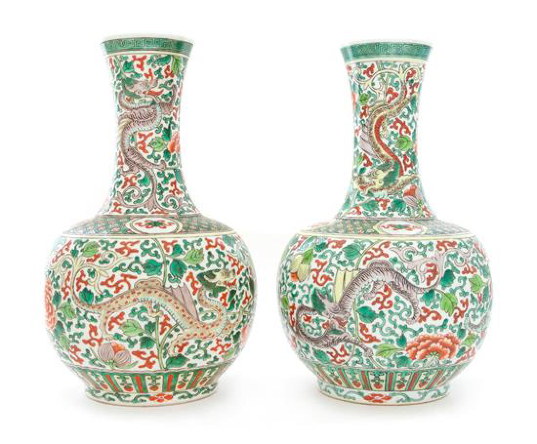 A Pair of Famille Verte Porcelain Vases Height 13 1/4 (1 of 1)
