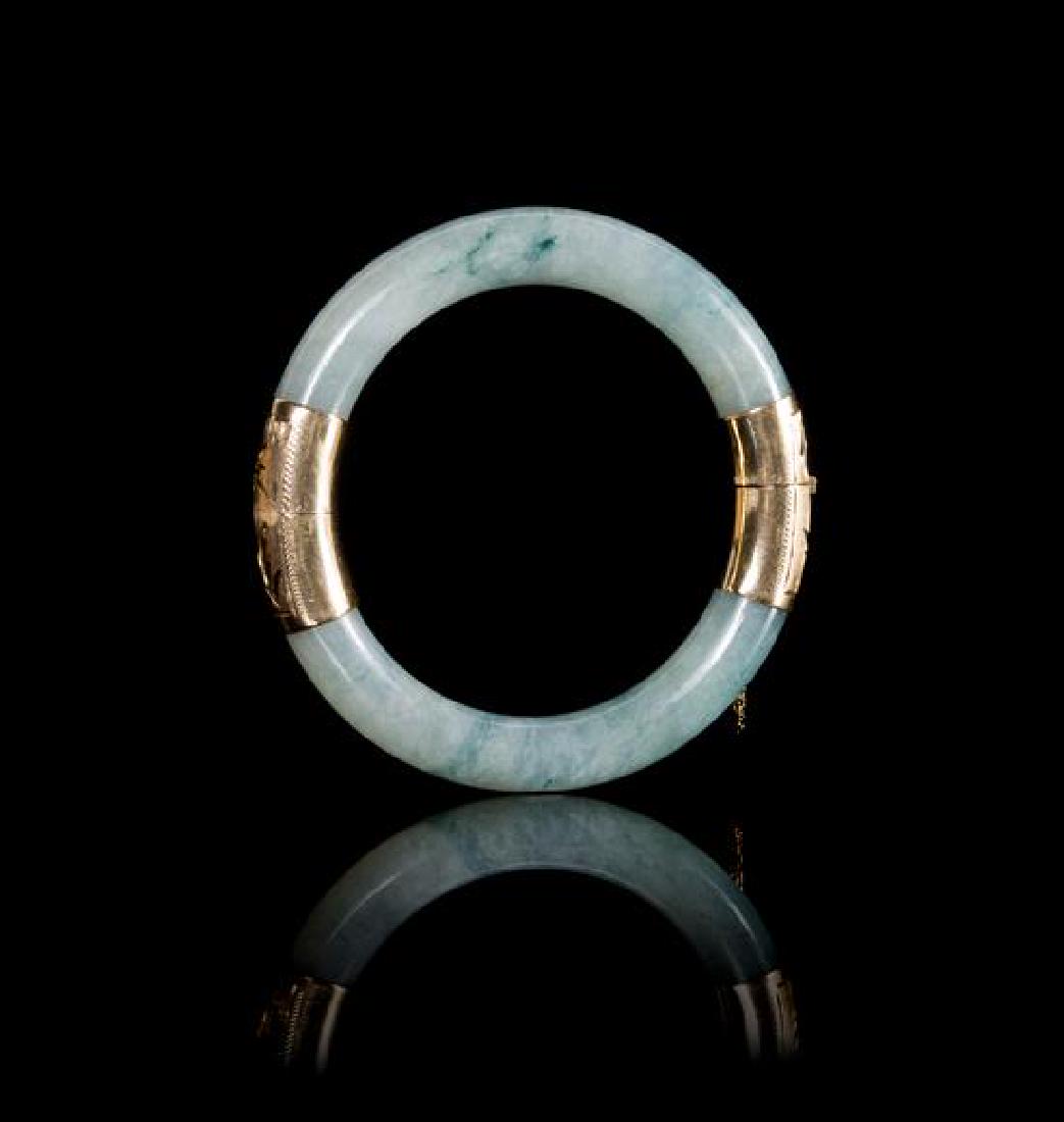 A 14K Gold Mounted Apple Green and Celadon Jadeite (1 of 1)