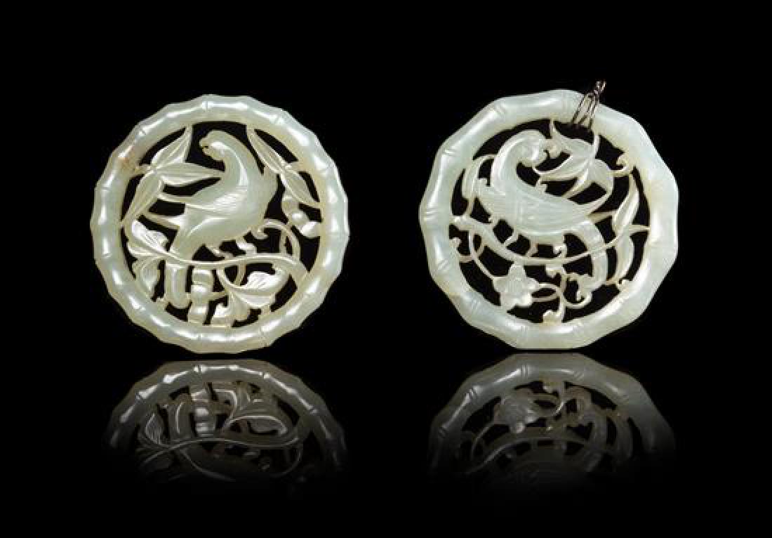 Two Celadon Jade Pendants Diameter of larger 2 1/8 (1 of 1)