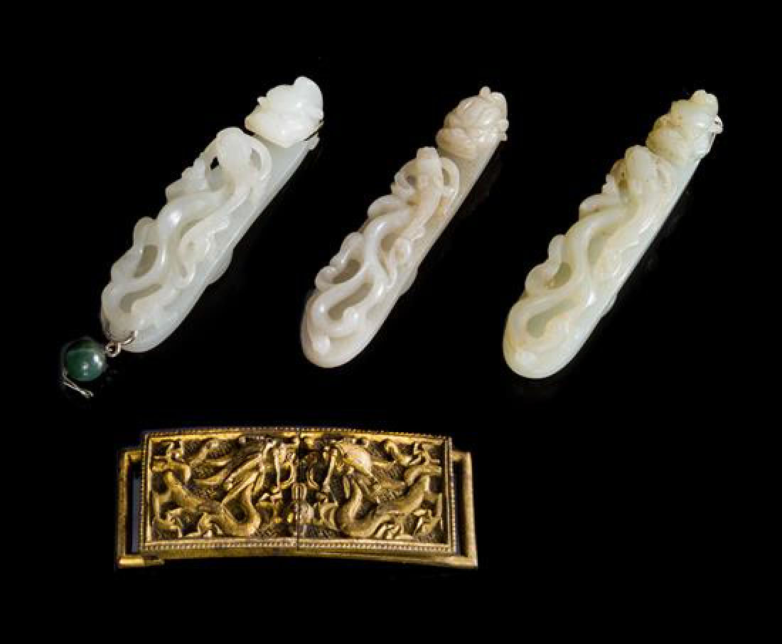 * Three Carved Jade Belt Hooks Length of longest 3 1/2 (1 of 1)
