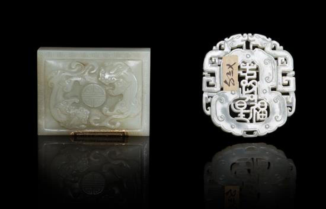 * Two Carved Jade Celadon Articles Length of larger 2 (1 of 1)