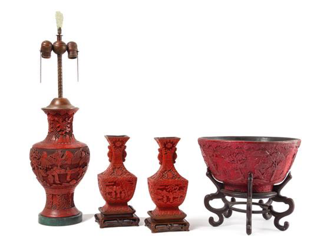 * Four Carved Red Lacquer Articles Height of tallest 14 (1 of 1)