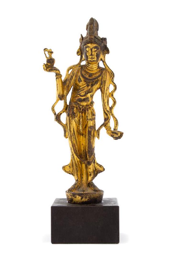 A Gilt Bronze Figure of a Guanyin Height 9 1/8 inches. (1 of 1)