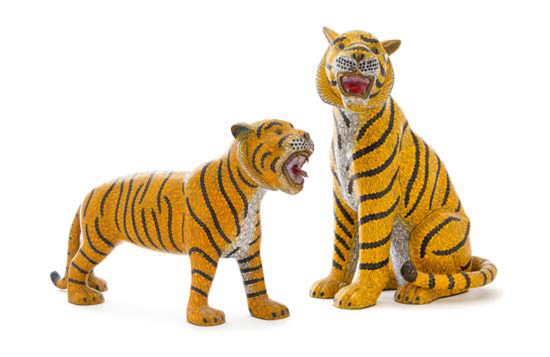 Two Cloisonne Enamel Figures of Tigers Height 13 1/2 (1 of 1)