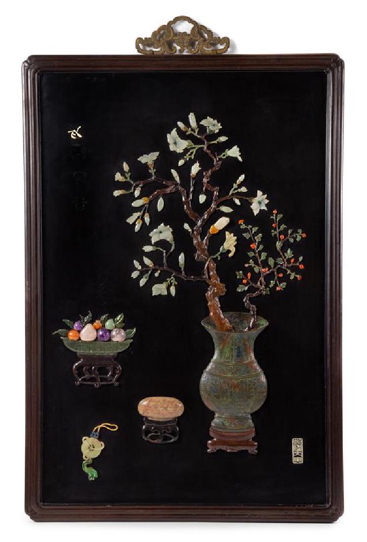 * A Hardstone and Bronze Inset Black Lacquered Wood (1 of 1)