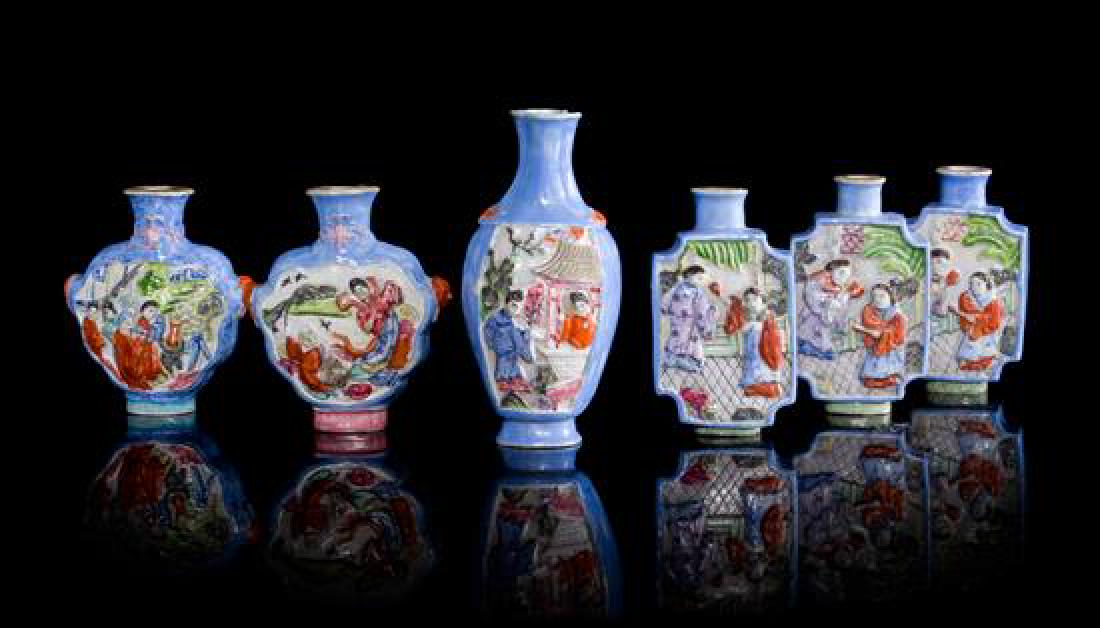 * Six Molded Famille Rose Porcelain Snuff Bottles (1 of 1)