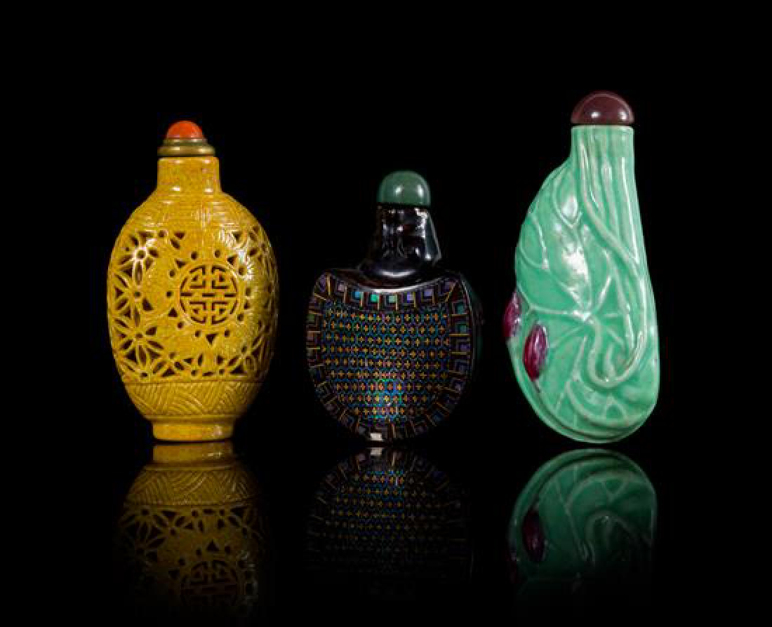 Three Snuff Bottles Height of tallest 3 inches. (1 of 1)