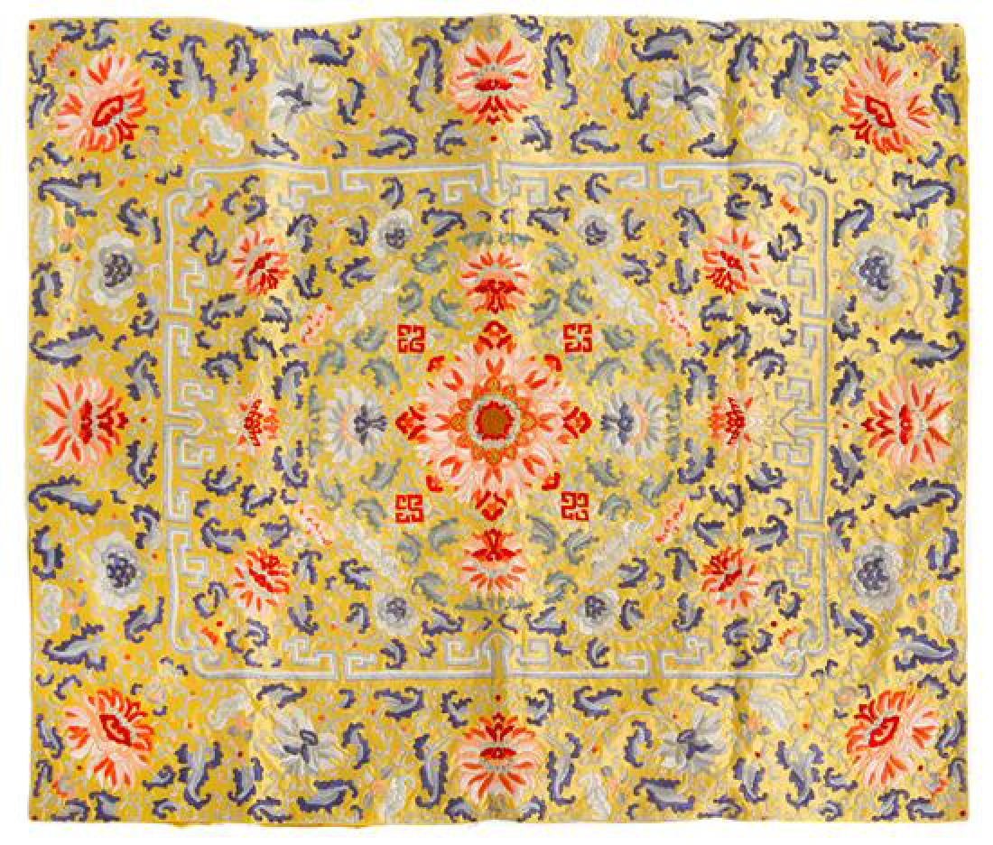 * A Chinese Yellow Ground Embroidered Silk Kang Cover (1 of 1)